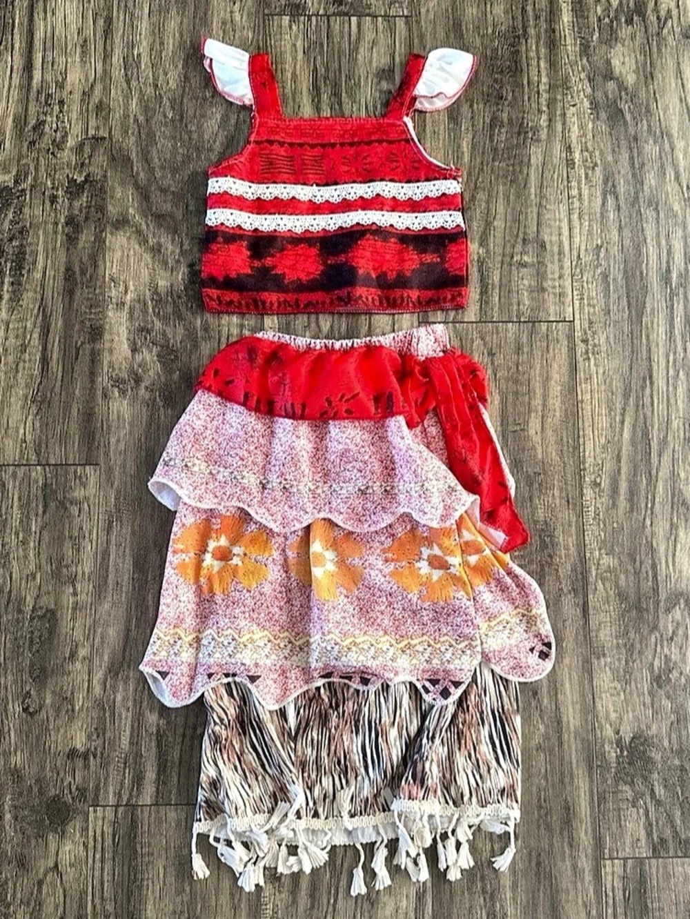 Moana 2 Piece Outfit Costume Red & Pink Set Size 3T